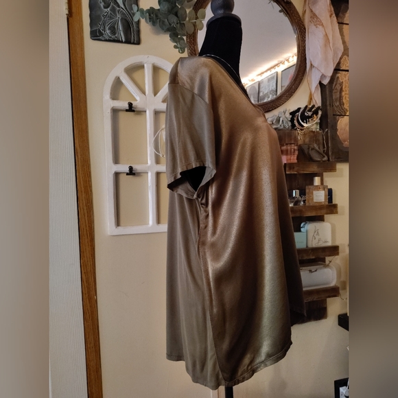 XCVI Olive Green Asymmetrical Short Sleeve T-Shirt - Picture 3 of 6